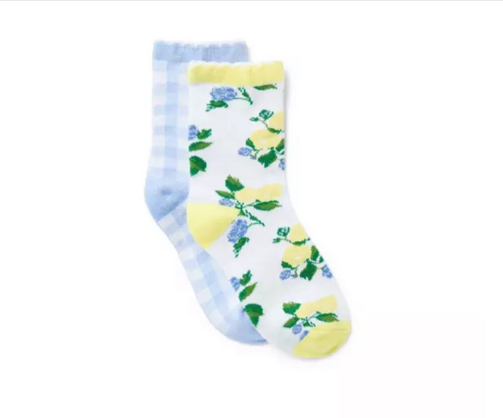 Janie and Jack NWT 6-8 Yrs Lemon / Gingham 2-Pack Sock Bundle